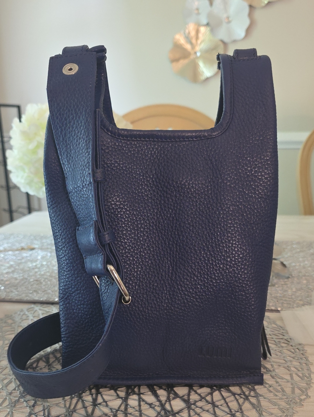 Pebbled Leather Crossbody Bag in Navy